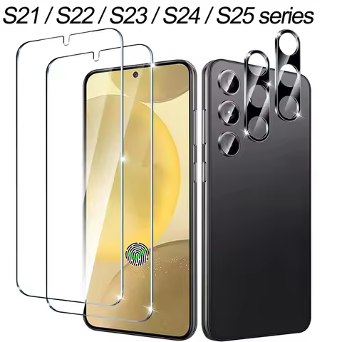 2+2 Fingerprint Scanning Glass for Samsung S25 S24 S23 S22 S21 Screen Protector for Galaxy S25 Ultra Camera Protector S24 FE
