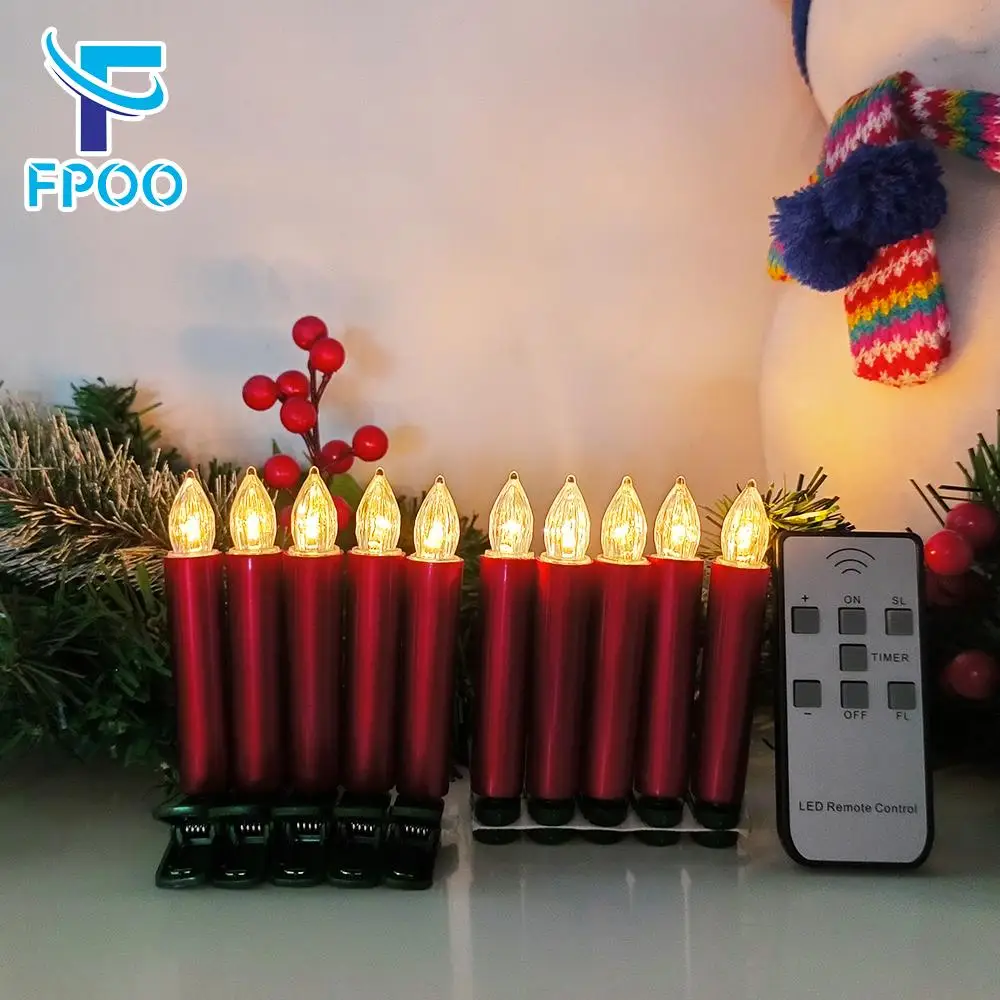 10 PCS Christmas Tree Candles Light Timer Remote Flameless Flashing  Led Electronic Candle New Year Home Decoration Candle Red