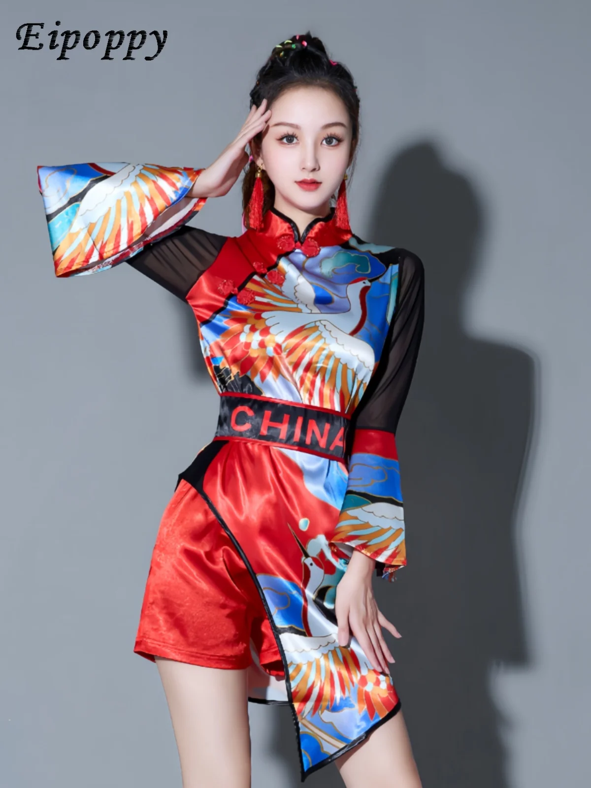 Jazz Dance Kostuum Chinese Stijl Hiphop Nationale Stijl Moderne Dansjurk Cheongsam Drumspelende Kostuum