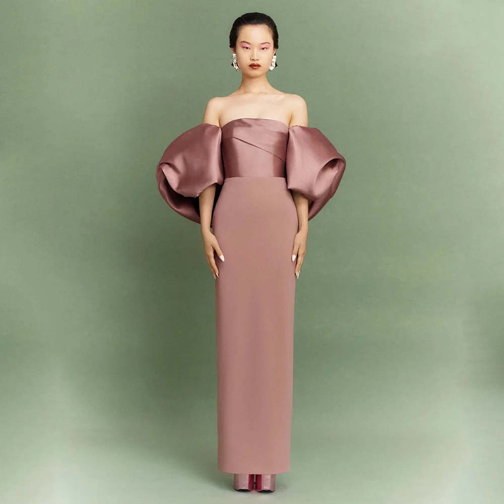 

Простое платье для выпускного вечера с пышными рукавами и открытыми плечами, женские вечерние платья макси с разрезом сзади, элегантные вечерние платья 2025