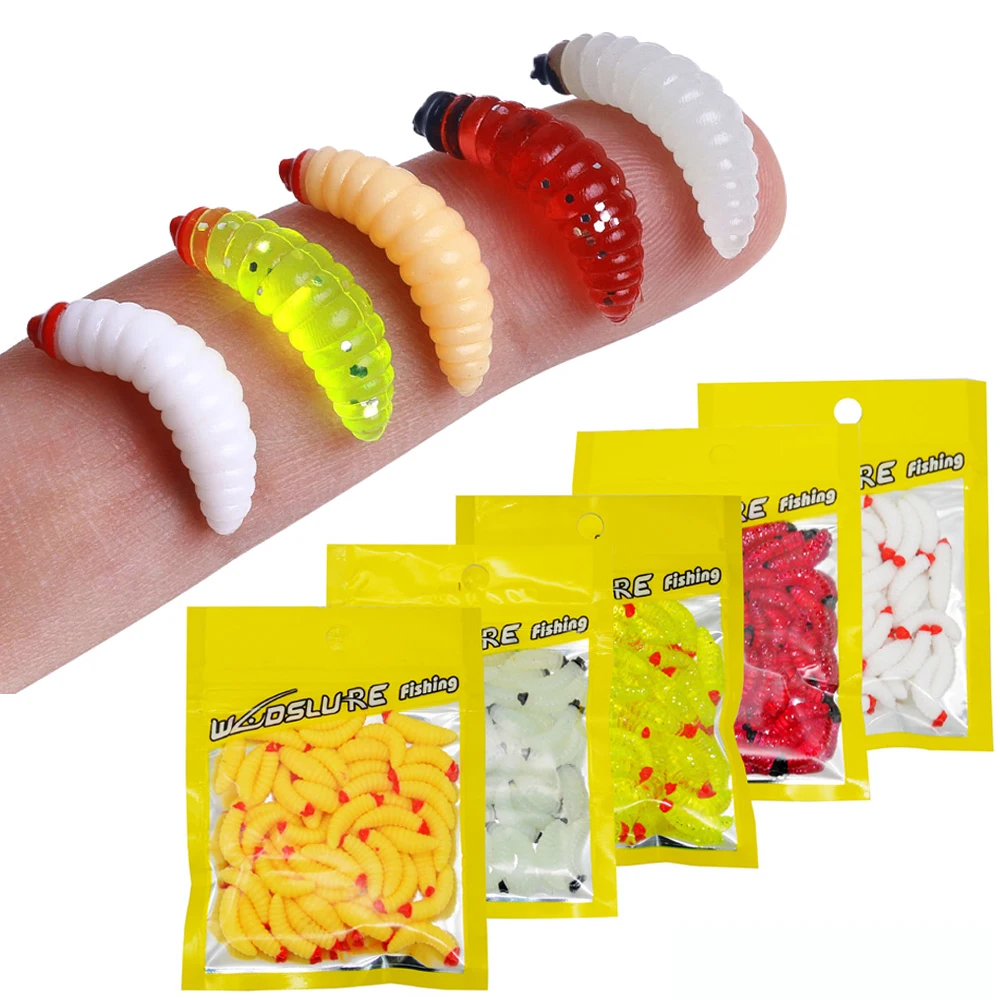 Mrlurion 2 cm 50 pcs un sac pêche à la mouche ver souple ver mouche grub leurre appât, pêche truite carpe bar matériel de pêche insecte réaliste