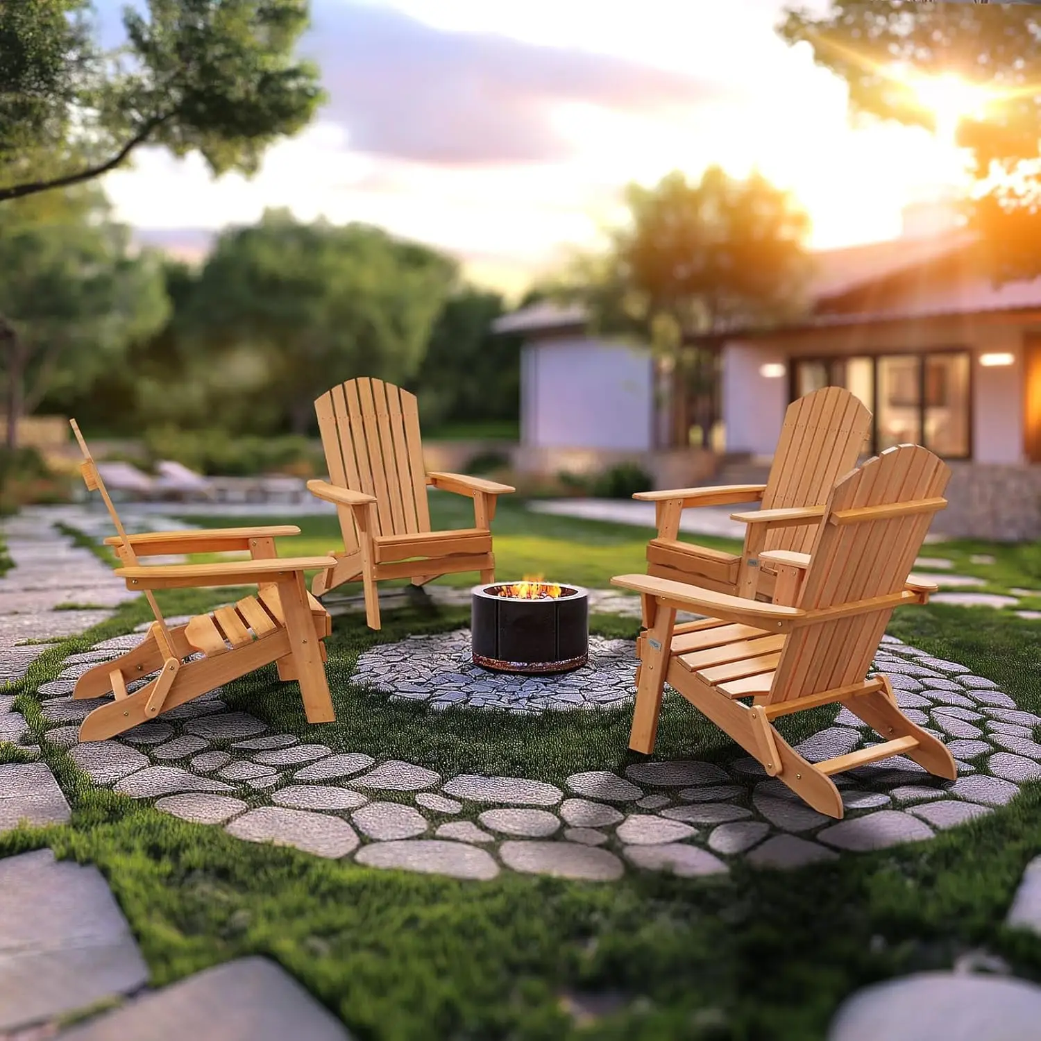 Folding Adirondack Chairs Set of 4,Wood Adirondack Chair for Outdoor, Foldable Fire Pit Chairs for Patio, BBQ, Porch, Yard, Pool image 2