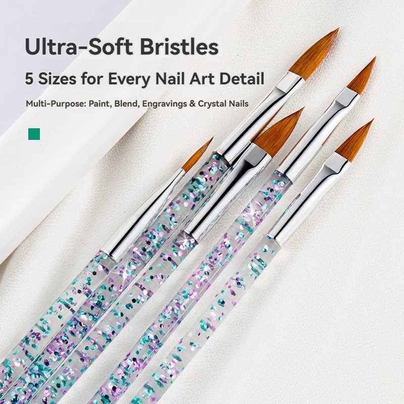 5종 네일 아트 브러쉬 세트 UV 젤 아크릴 네일 디자인 도구 네일 펜 3D 꽃 조각 디테일링 크리스탈 핸들 (살롱용)