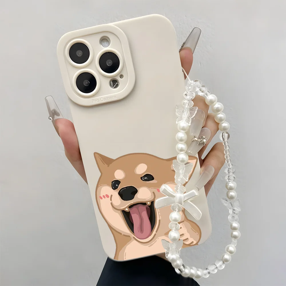 Shiba Inu INS Silikon-Handyhülle für iPhone 17 16 12 11 15 14 13 Pro Max 16 Plus X XS XR 16E 17E 7 8 mit Lanyard-Handschlaufe