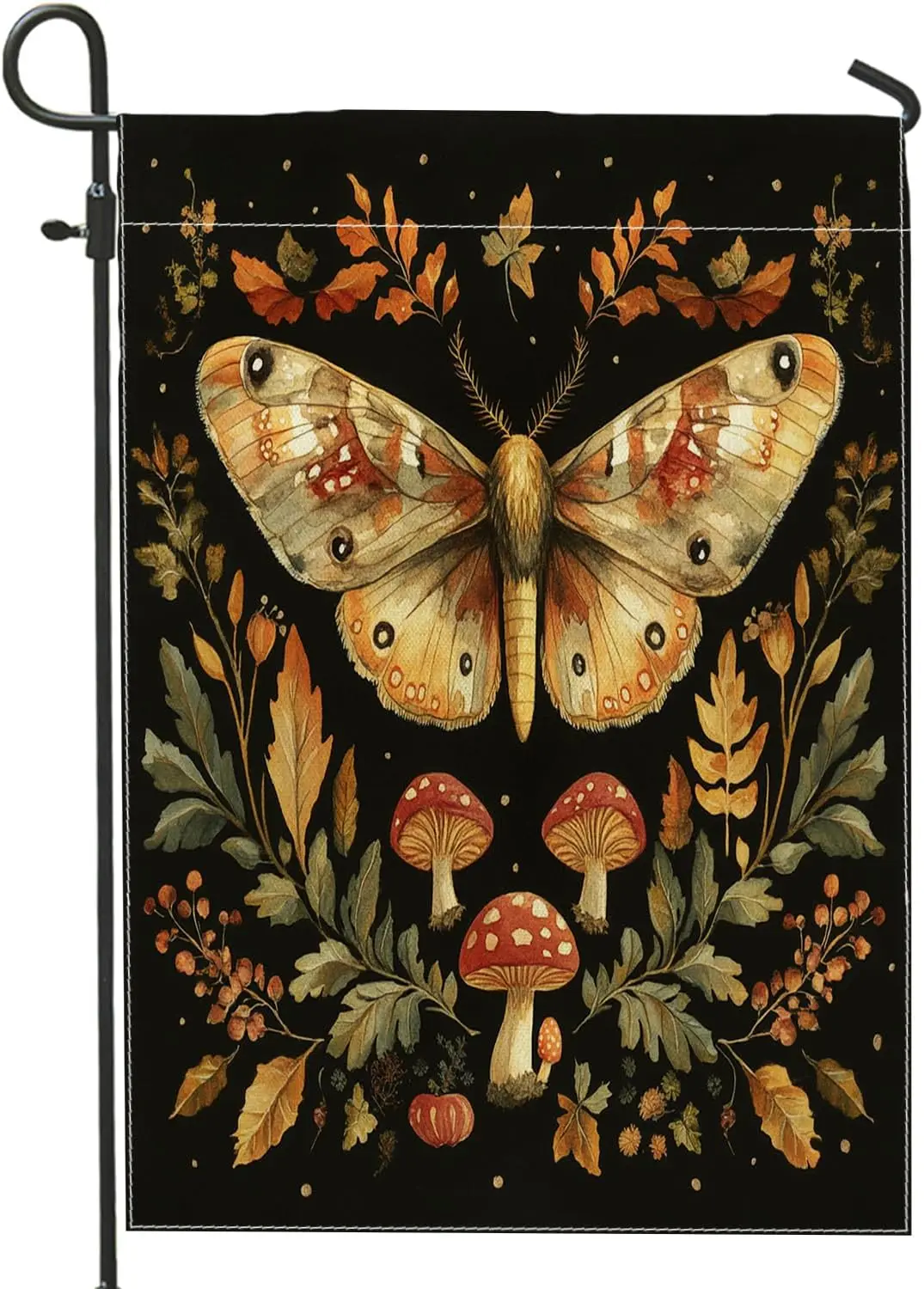 Fall Moth Mushroom Garden Flags 12x18 Inch for Outside, Autumn Aesthetic Maple Leaf Standard Vertical Linen Flags for House, yyi