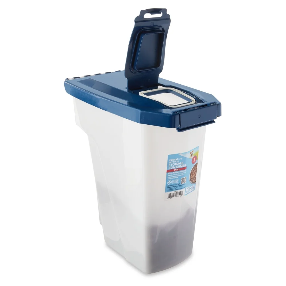 حاوية تخزين أغذية الحيوانات الأليفة البلاستيكية الكبيرة جدًا مع غطاء قفل عجلات دوارة مقاومة للرطوبة وآمنة للطعام بسعة 50 رطل