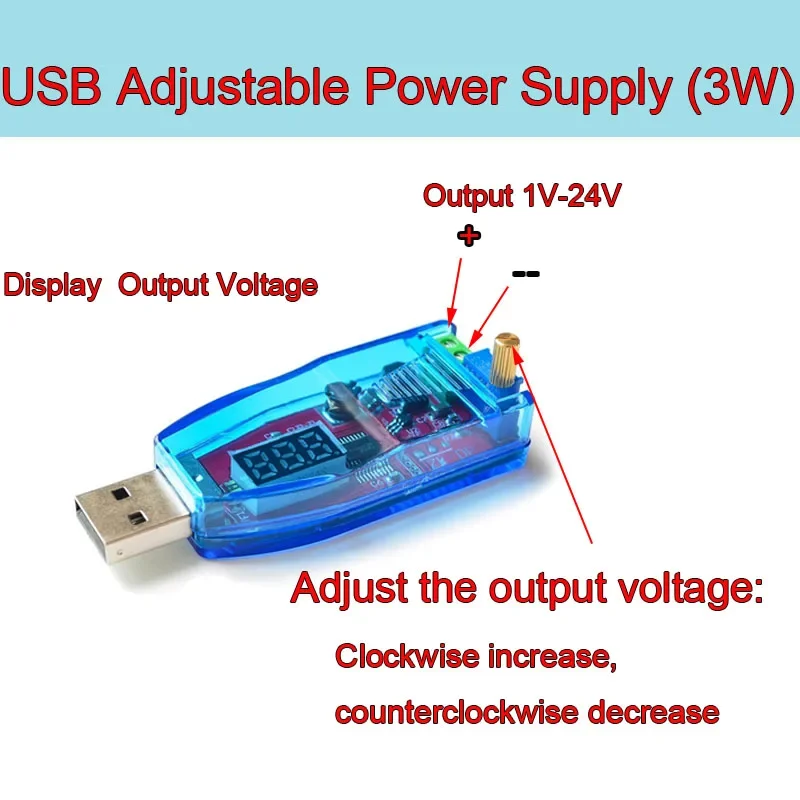1PCS /2PCS  Boost/Buck Converter USB Step-Up/Down Power Supply Module Adjustable DC-DC 5V to 1-24V 3W  Potentiometer with Case