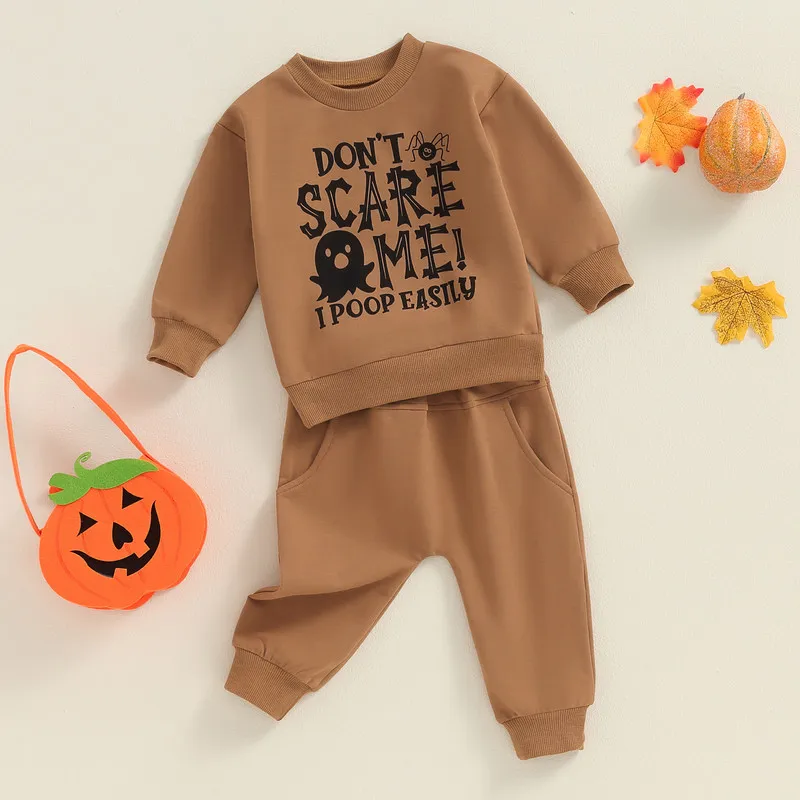 

Halloween Baby Boys Autumn 2PCS Outfit Sets Long Sleeve O Neck Letter Print Tops Solid Color Pants Sets