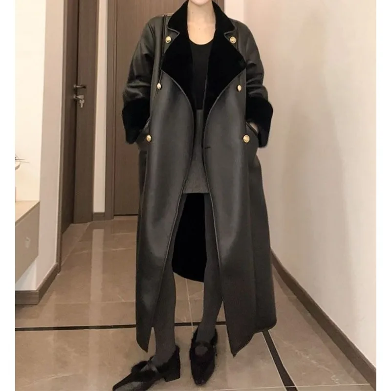 

2025 Winter New Fur Integrated Lamb Fur Coat Women's Medium and Long Suit Collar Thermal Fur Coat