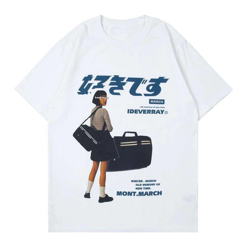 Y2k Japanese Girl Print TShirt Men Kanji Harajuku Short Sleeve 2023 Summer Hip Hop Streetwear Cotton Oversized T-Shirt Tees 8XL