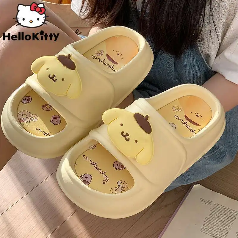 Sanrio Pom Pom Purin Kuromi My Melody Cute Slippers Women\'s Summer Anti Slip Anti Odor Slippers Korean Style New Trend Slippers