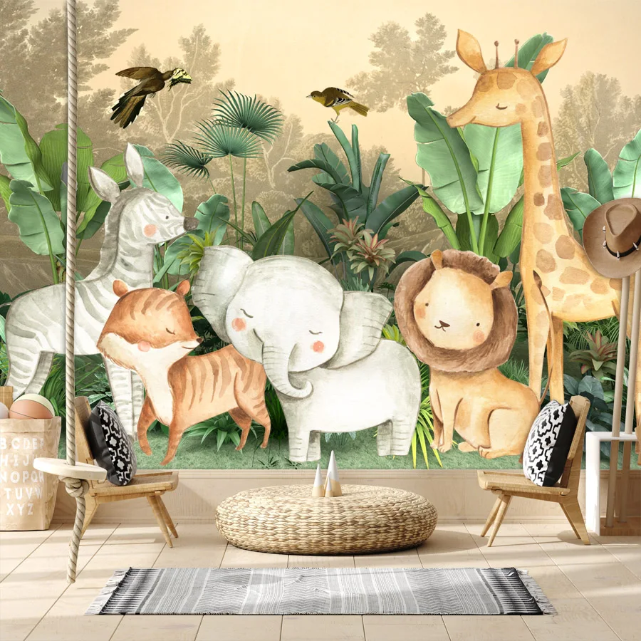 

Custom Self Adhesive Optional Photo Wallpaper for Living Room Kids TV Wall Papers Home Decor Jungle Safari Animals Cartoon Mural