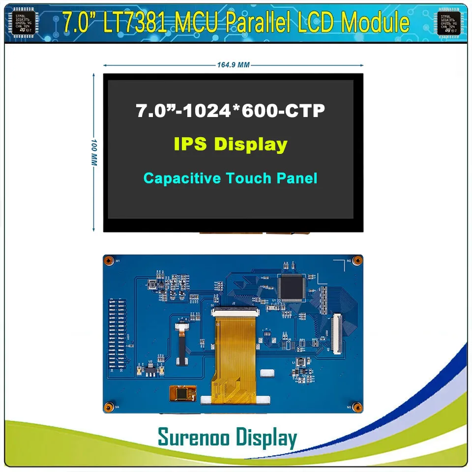 Imagem -06 - Tft Lcd Module Display Screen Monitor Painel de Toque Capacitivo Mcu Paralelo Tft Rtp Ctp Stm32 800*480 tn 1024*600 Ips Lt7381 70