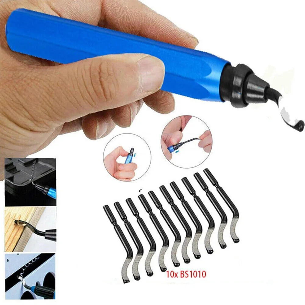 RB1000 Deburr Remover Tool And 10 Pcs HSS Rotary Blades Professional Metal Plastic Deburring Cutting Tool Set