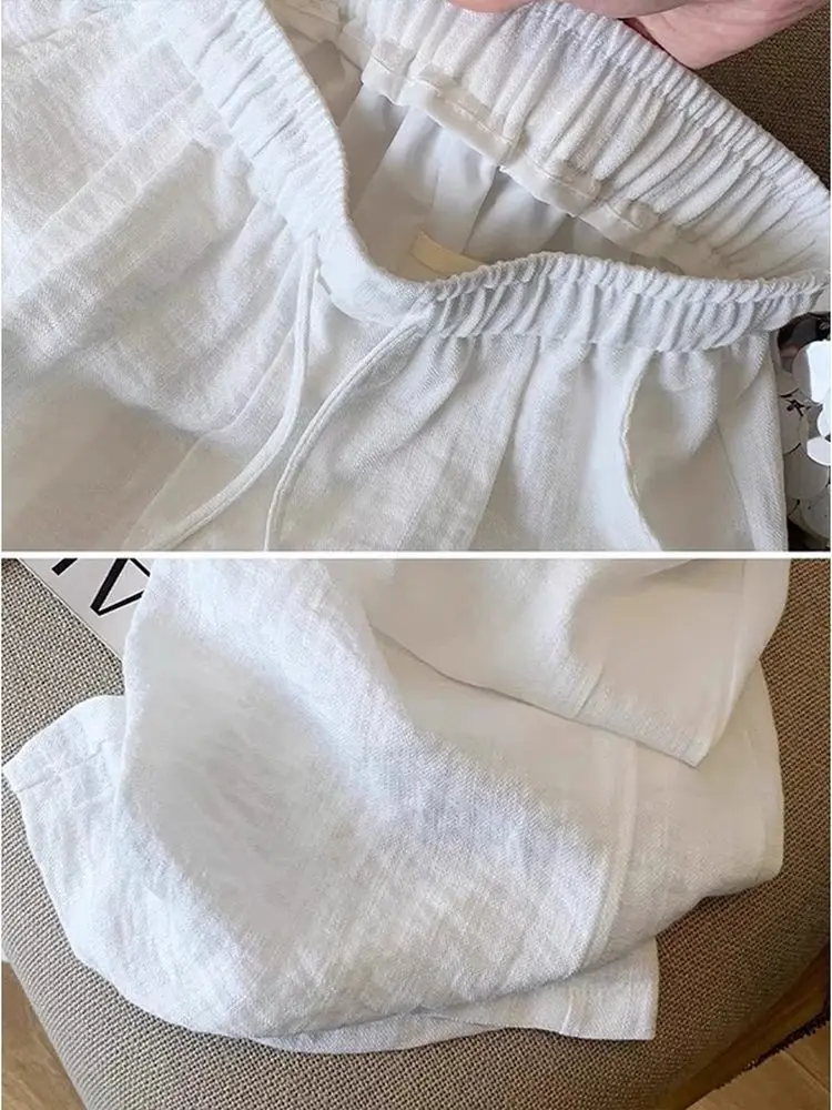 

White Linen Silk Wide Leg Pants Men Summer Thin Casual Loose Fit Preppy Sle Cleanfit Loose Straight Leg Trousers