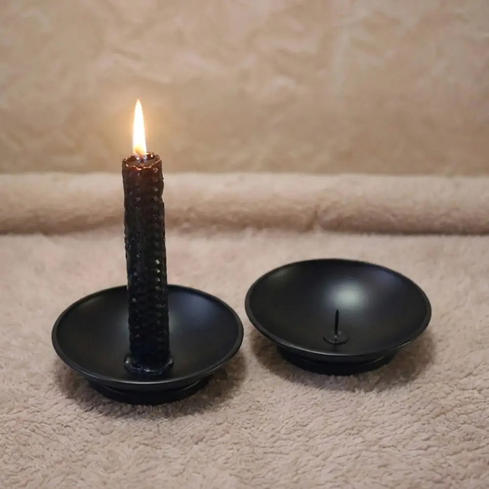 Pin Pillar Iron Candlestick Holder Black Finish Metal Plate Pillar Candle Holder Home Decoration Desktop Candle Base