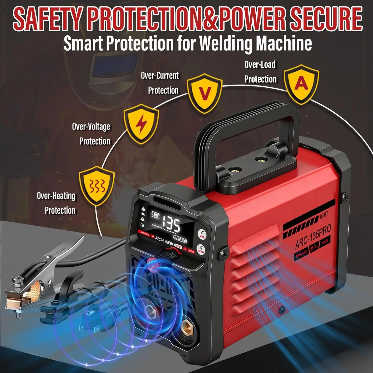 Machine à souder MMA-135PRO 110V améliorée, Mini soudeur Portable 2 en 1 ARC/Lift TIG avec démarrage à chaud et antiadhésif