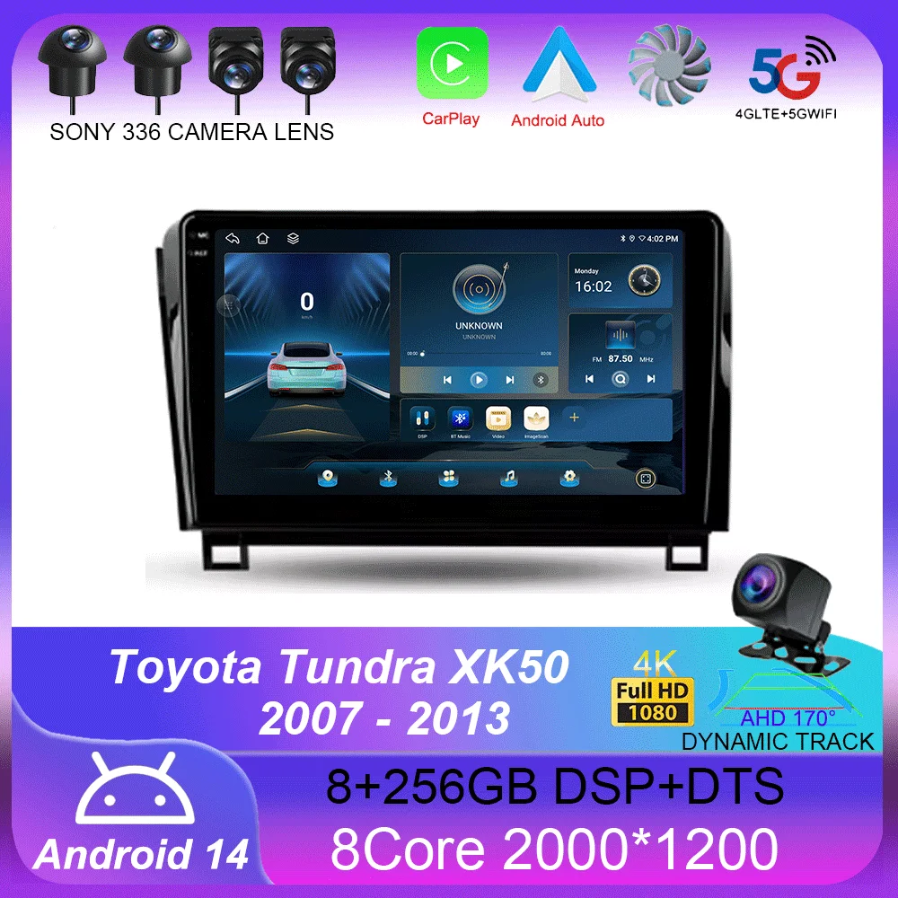 For Toyota Tundra XK50 2007 - 2013 Carplay Auto 4G+WIFI GPS Car Radio Navigation Multimedia Video Player Stereo BT Android 14