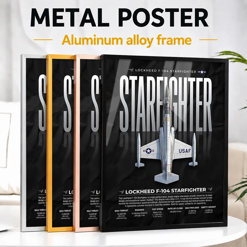 Lockheed F-104 Starfighter Framed Metal Poster Customized Technical Graphic Wall Art For Home Office, Aviation Enthusiast Gift