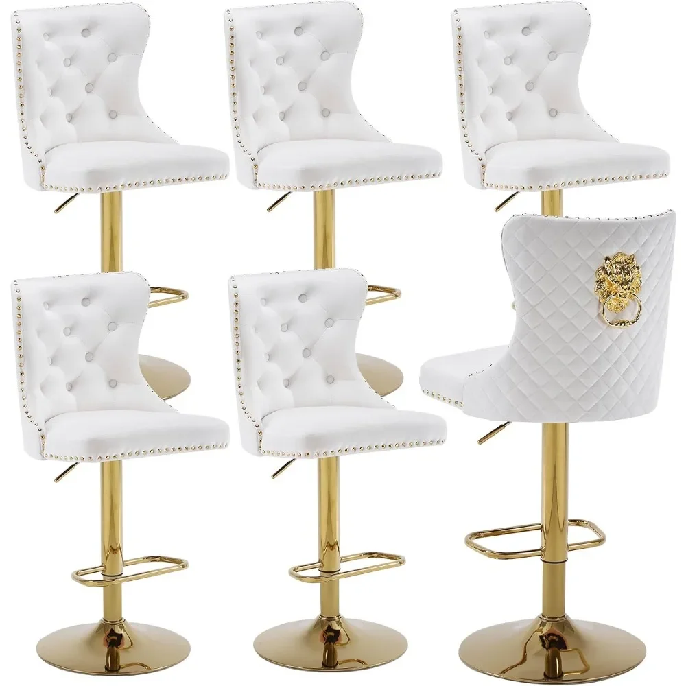 

Gold Bar Stools, Modern Adjustable Swivel Counter Stools with Lion Pull Ring, Velvet Tufted Barstools Upholstered Bar Height