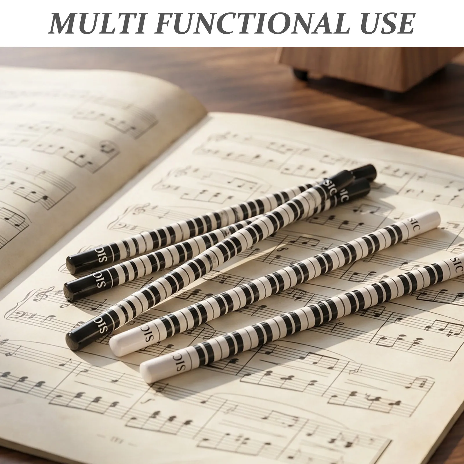 1Set Music Pencil Black White Piano Inspired Stripe Pattern Students Classroom School Supplies Music Learning Gifts Party