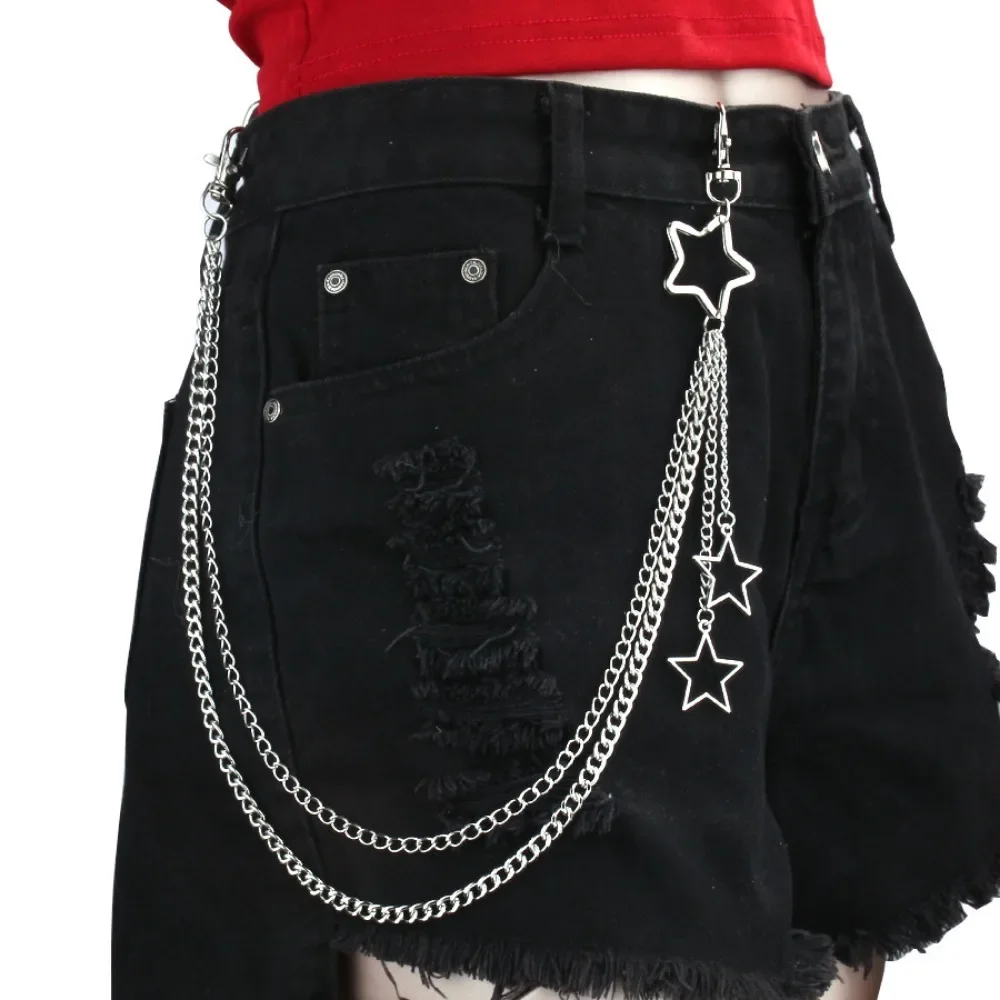 Charm Silver Color Stainless Steel Hollow Star Pendant Trousers Chain for Women Men Personality Hip Hop Body Waist Chain Jewelry