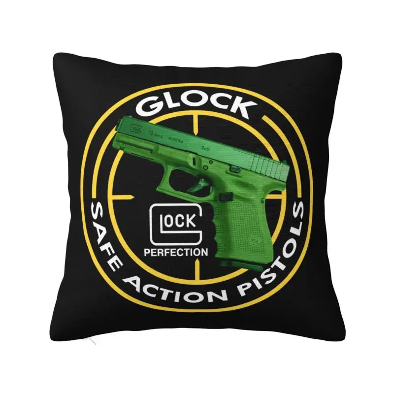 Custom Fashion Cool Glock 19 Cushion Cover 40x40cm Soft USA Handgun Pistol Throw Pillow for Sofa Car Square Pillowcase