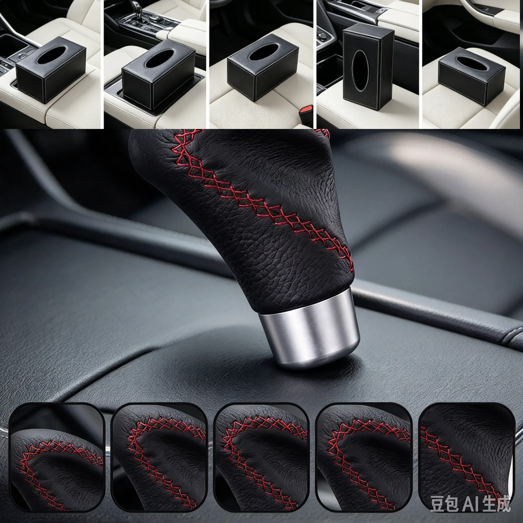 1 Piece Black Leather Red Stitch Auto Manual Car Gear Stick Shift Knob Shifter Fit For Honda Toyota Nissan Mitsubishi Ford