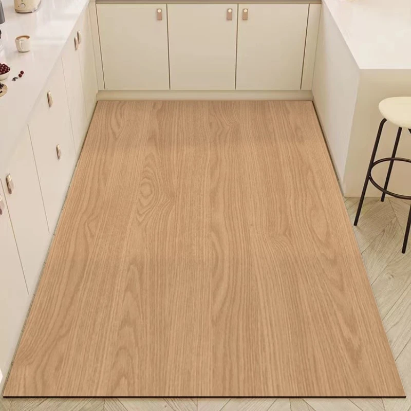 Wood Grain Pattern Kitchen Carpet Waterproof Oil-proof PVC Rug Light Luxury Anti-slip Anti-scratch Floor Mats Cutable Floor Mats