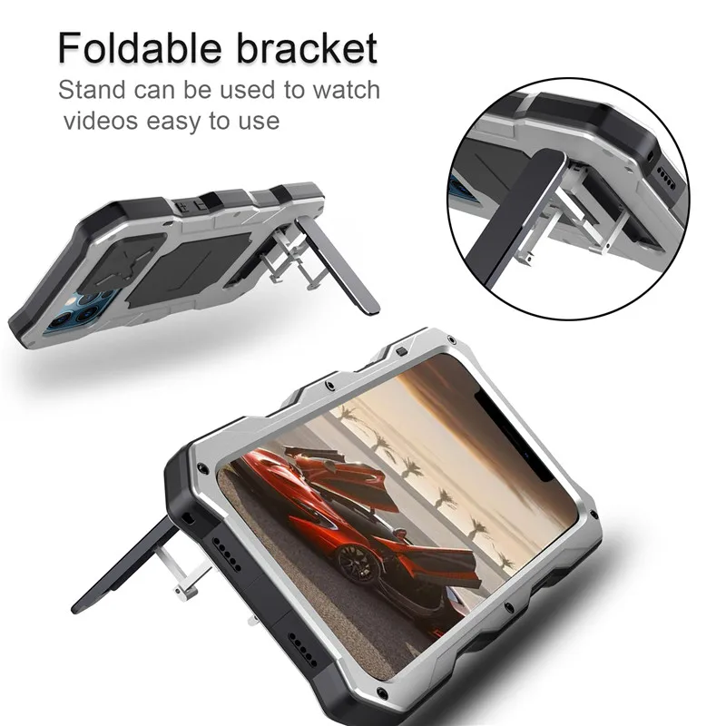 Rugged Armor Slide Camera Lens Phone Case For Iphone 13 12 Pro Max Metal Aluminum Military Grade Bumpers Armor Kickstand Cover