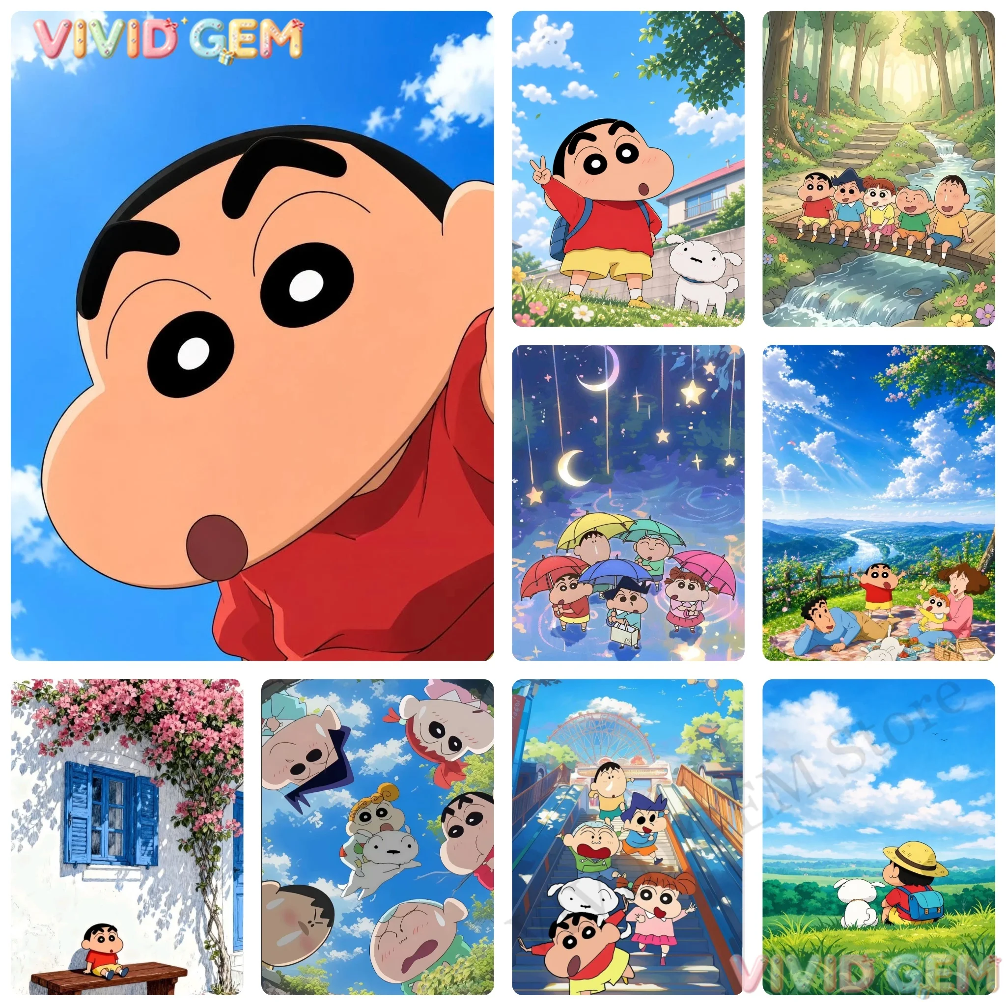 VIVID GEM Anfänger DIY Crayon Shin-chan Japanisches Diamantmalerei-Set, Vollbohrer, DIY-Bastelset für Erwachsene, Wohnzimmerdekoration, handgemachtes Geschenk