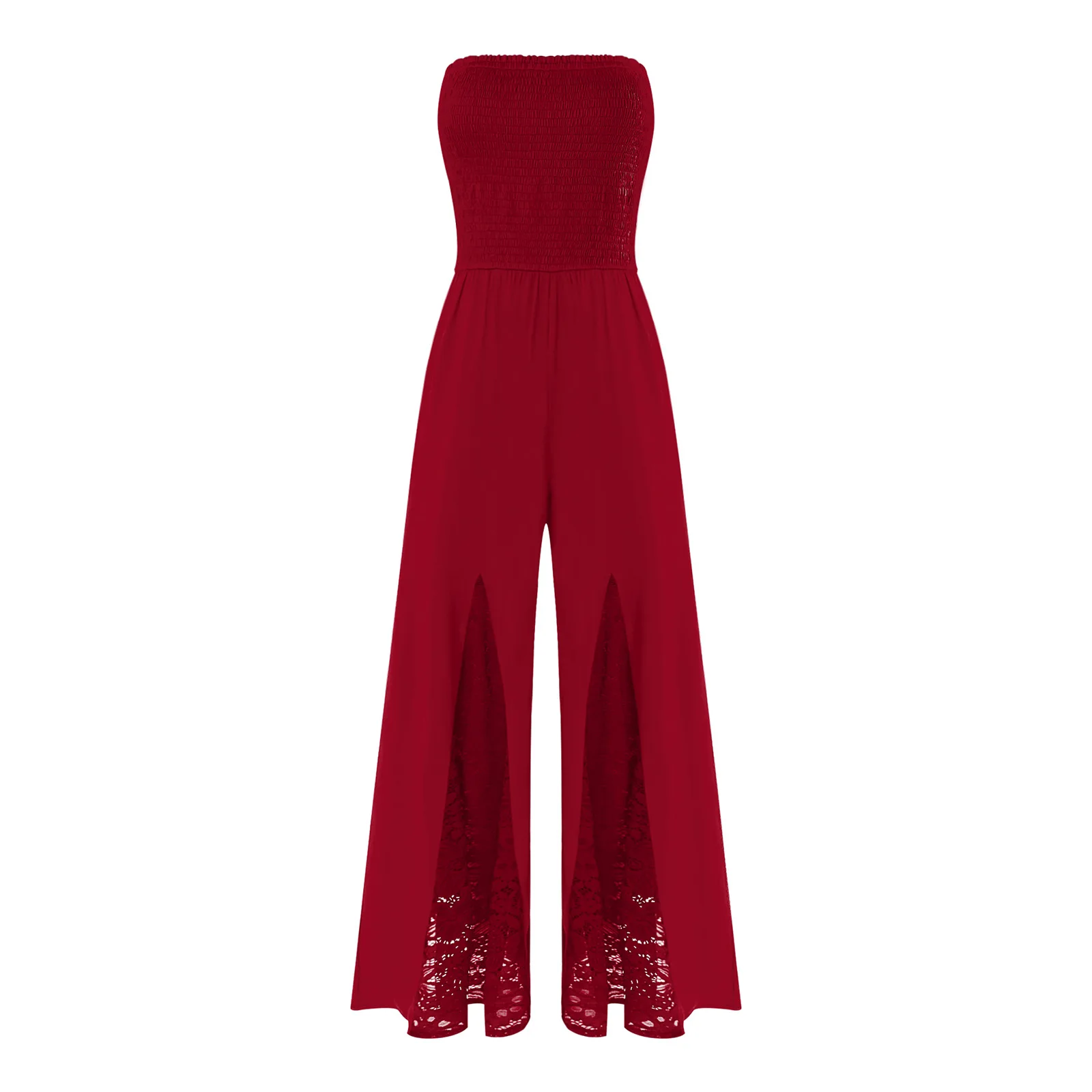 Strapless Jumpsuits for Women Dressy Bandeau Rompers Sheer Floral Lace One Piece Outfits Lady Sexy Clothes for Evening Party