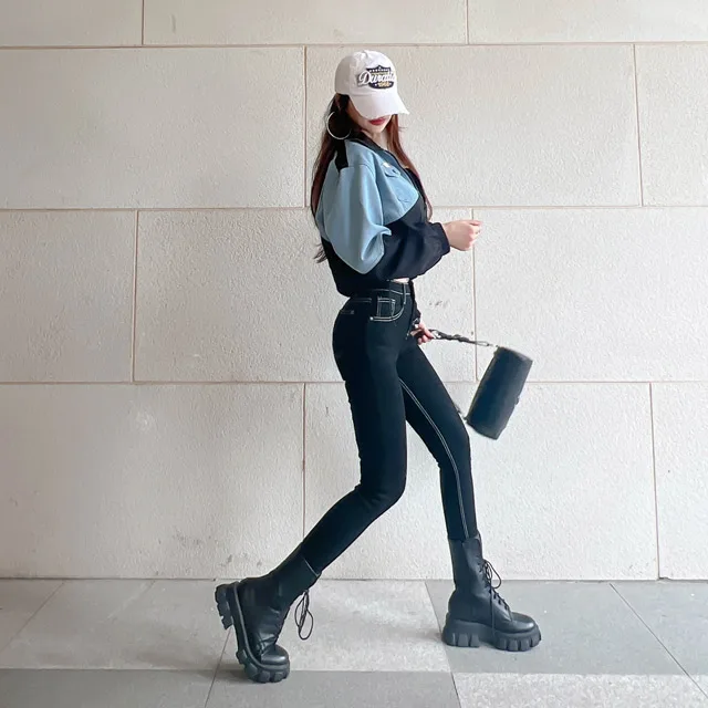 Stylish Slimming High Waist Pencil Jeans Fashionable Korean Version Tight Fit Clear Stitching mid High Waist Slimming Jeans