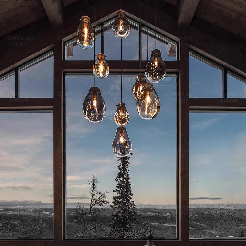 ديكور المنزل الحديث Led أضواء الزجاج قلادة ضوء مصابيح لغرفة المعيشة الثريات لغرفة الطعام مصباح معلق إضاءة داخلية #4