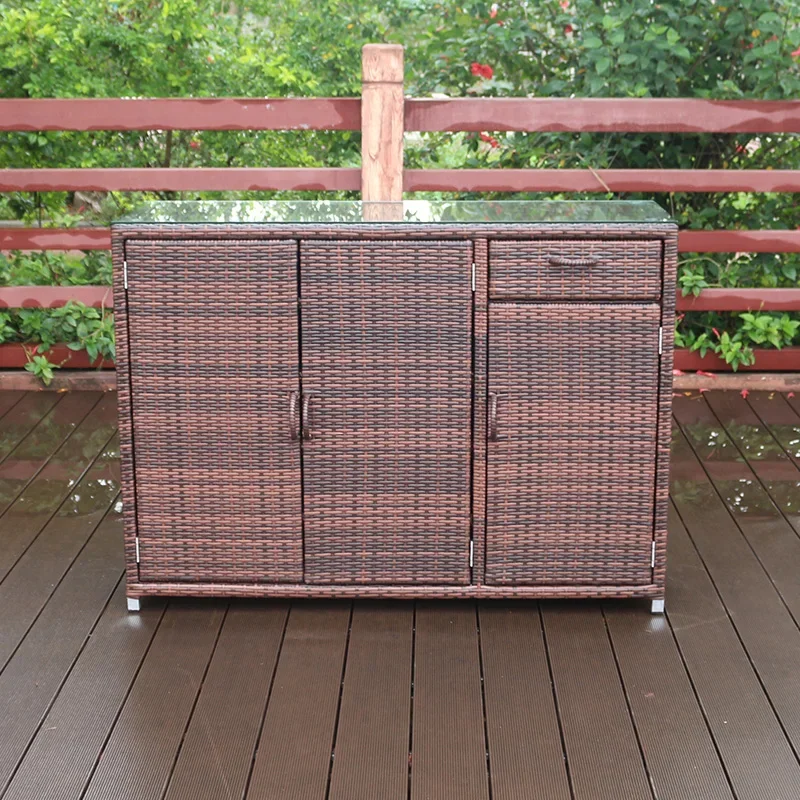 Rattan balcony shoe cabinet waterproof and sunscreen outdoor locker terrace storage courtyard sundries simple