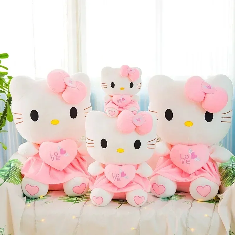 55cm Sanrio Anime Kawaii Hello Kitty Plush Toy Pink Bowknot Dress Peluche Doll Cute Decorate Pillow Children Birthday Xmas Gifts