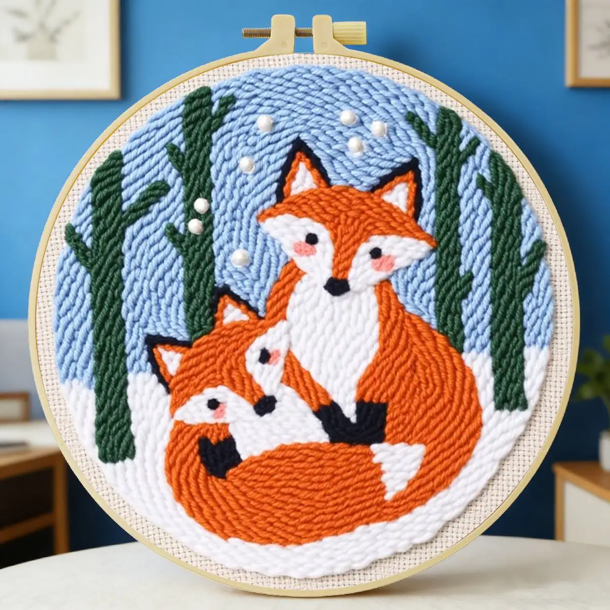 

20X20CM/7.87inch Animal - Fox punch needle embroidery set kit Stitch Embroidery Knitted embroidery DIY handmade gift Home Decor