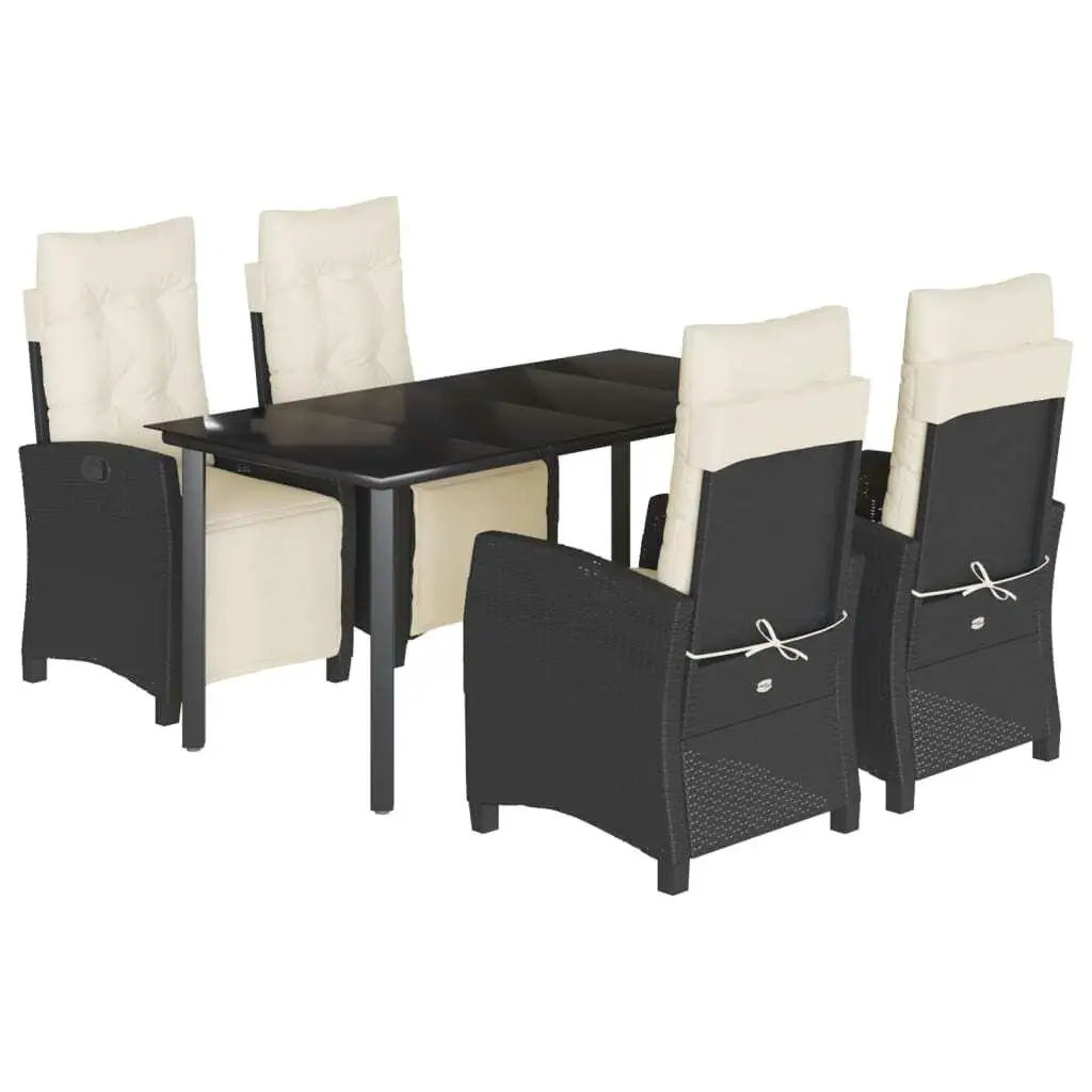 5-Piece Black Poly Rattan Patio Dining Set with Cushions – Outdoor Furniture for Stylish Dining