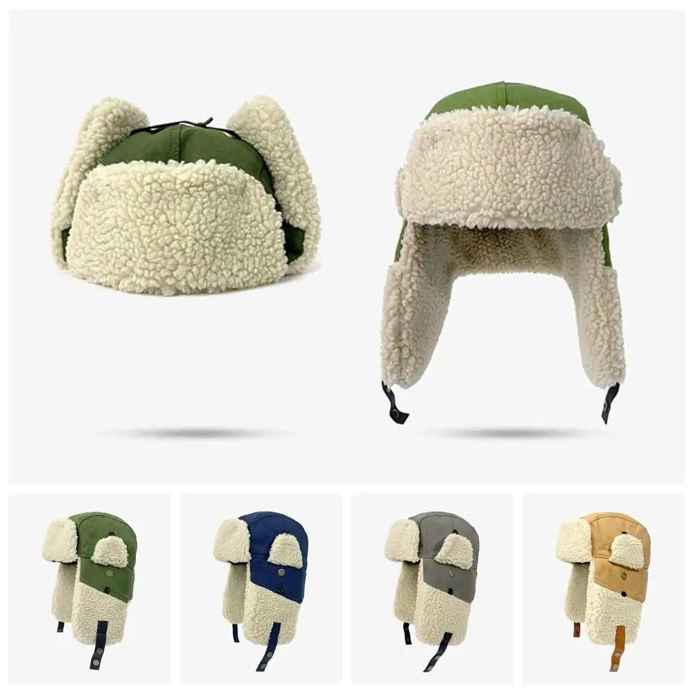 

Casual Lamb Wool Pilot Hat Lei Feng Hat Windproof Adjustable Cycling And Skiing Hat Thickened Warm Ear Protection Hat Motorcycle