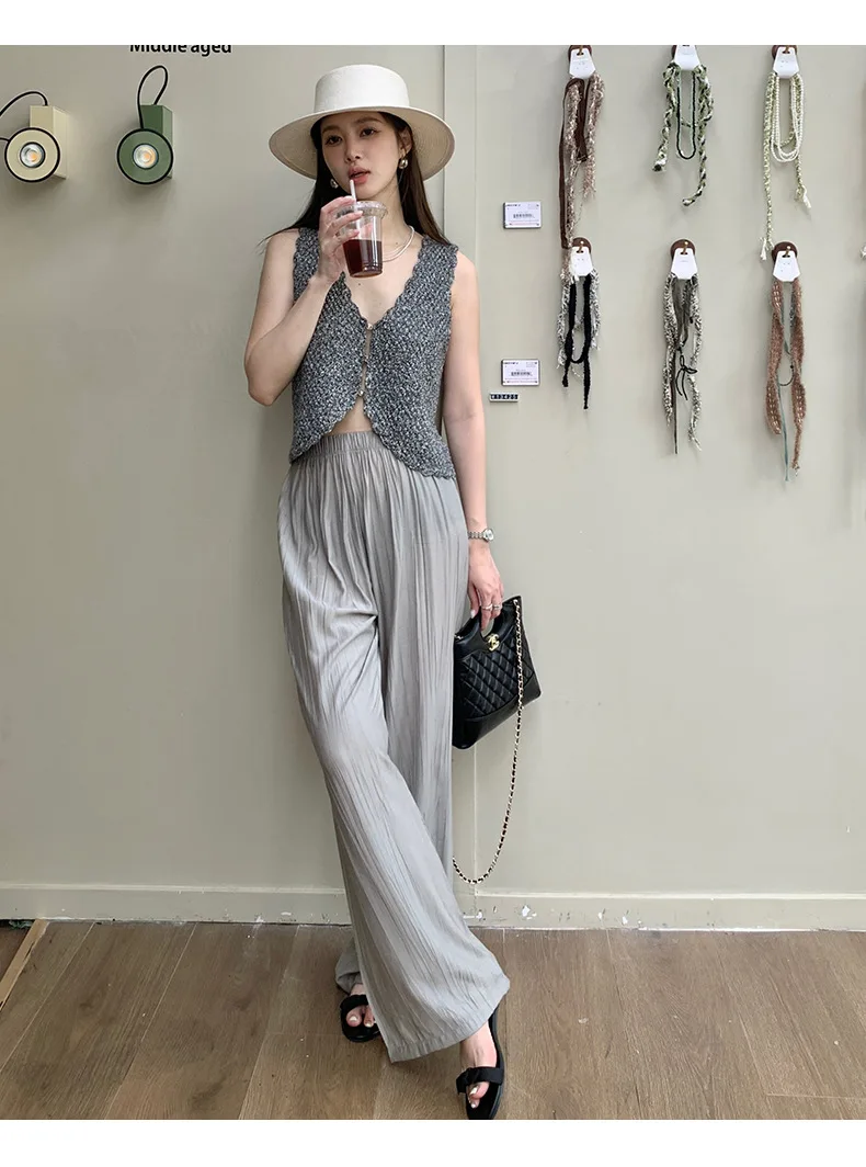 Spring and Summer Casual Pants for Women Lightweight Korean Version High Waisted Drooping Wide Leg Pants