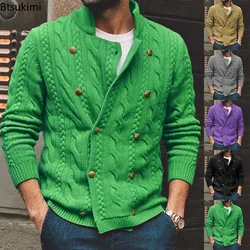 New 2026 Autumn Winter Knitted Cardigan Men Double Breasted Sweater Coat Male Streetwear Winter Warm Turtleneck Men Clothing