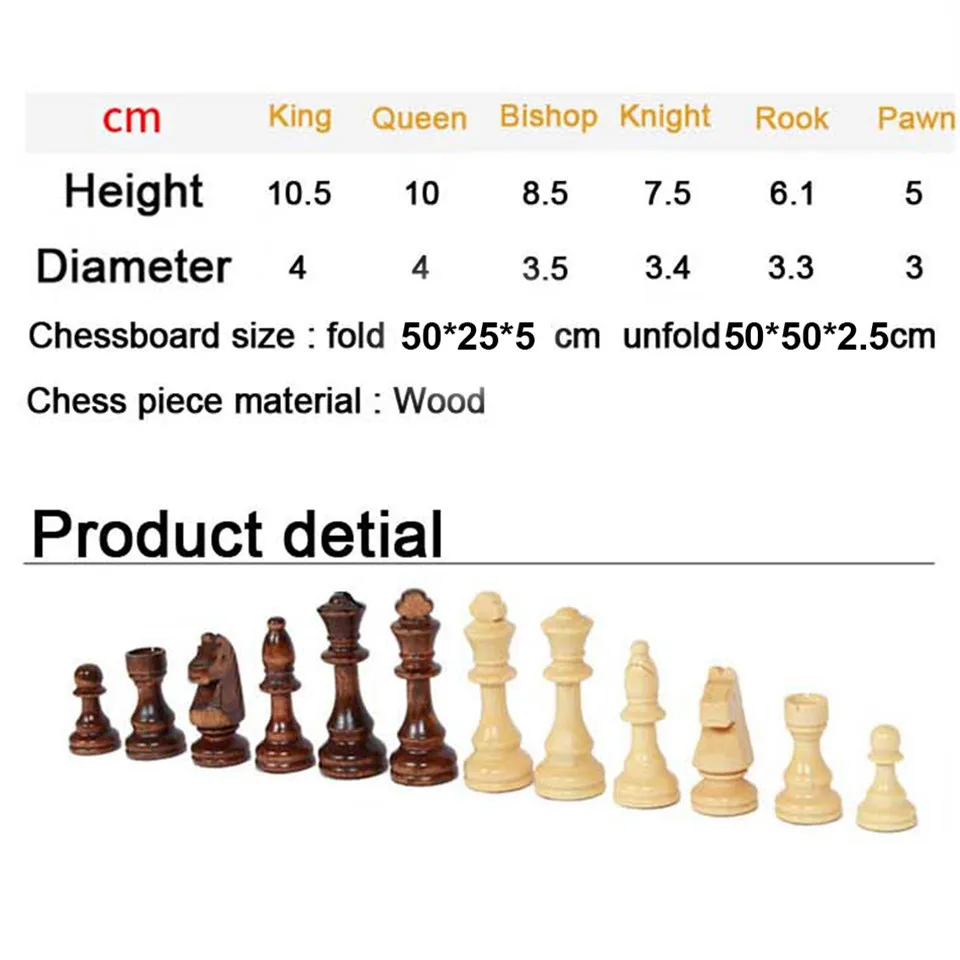 Big Wood Chess Set Game of International Chess Chessman Folding 50*50cm Chessboard Chess Pieces King Height 105mm