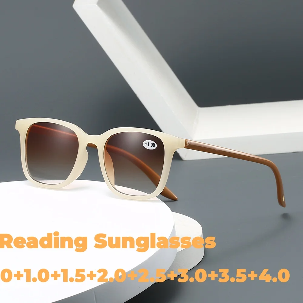

Korean Fashion Square Reading Sunglasses Women Men Large Frame Brown Lenses Presbyopia Glasses Eye Protection Googles Diopter