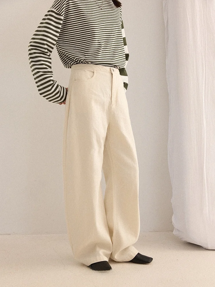 

Удобные мягкие хлопковые джинсы Haax с изогнутым ножем 76, хлопок 24 Haax, широкие брюки с высокой талией, повседневные летние джинсовые брюки