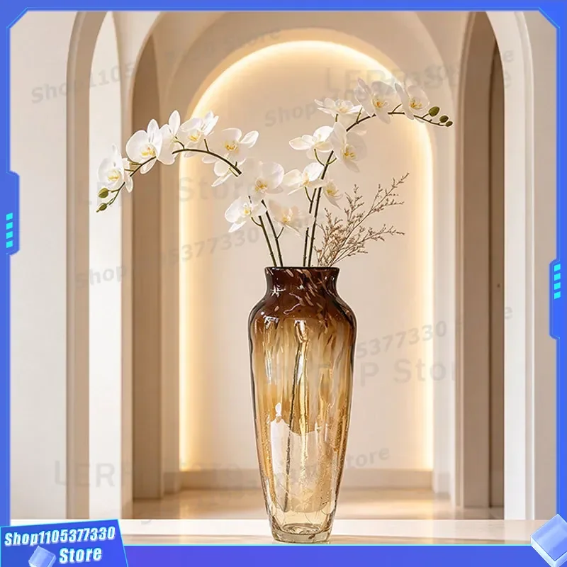 Amber Ice Flower Glass Vase High End Decorative Ornament For Living Room Entrance Model Room Display Modern Home Decoration