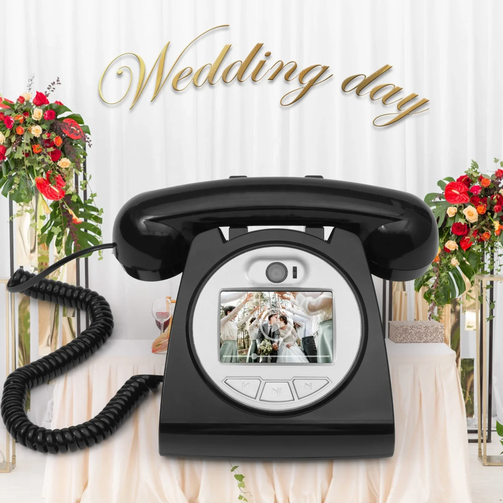 1080P Video & Audio Guest Book Phone Exquisite Guestbook Easy to Use Reception for Confessional Wedding Birthday Party Ceremony