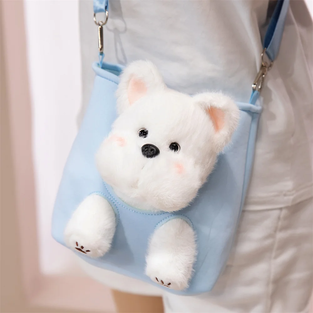 Sac à dos série cachette et seek pour chiot mignon de 18CM, West Highland Schnauzer Golden Retriever, jouet en peluche, cadeau de noël pour enfants