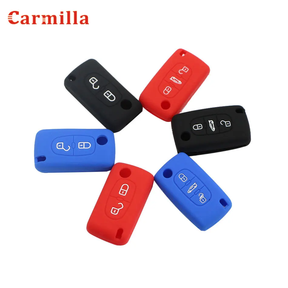 Carmilla Silicone Case for Peugeot 208 207 308 RCZ 408 407 307 206 for Citroen C4 C5 C3 C2 C4L Xsara Picasso Car Flip Key Cover