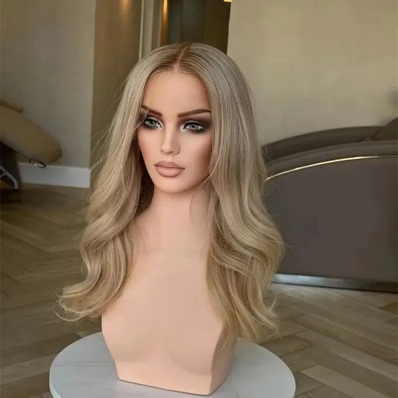Woman Wigs Ombre Light Blonde Brown Synthetic HD Lace Front Wig High Quality Heat Resistant Fiber Wig Natural Density Wig 20Inch