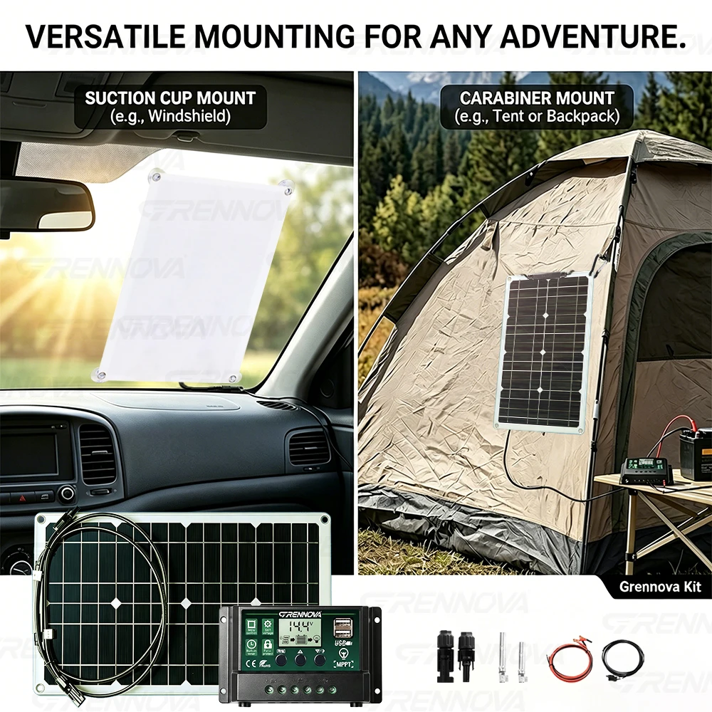80W GRENNOVA Green Energy Solar Charger Kit Stable Output DC Output Controller Portable Power for Car Picnic Emergency Power RV